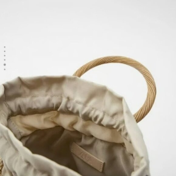 ZARA RARE Luxury Pearl Trim Basket Bohemian Blogger's Favorite Straw Bag - Picture 3 of 13